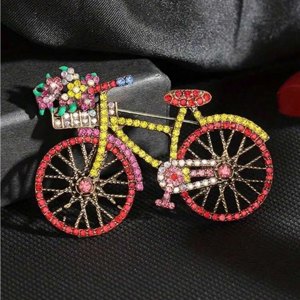 Colorful red and yellow Bicycle Brooch new - Picture 1 of 2